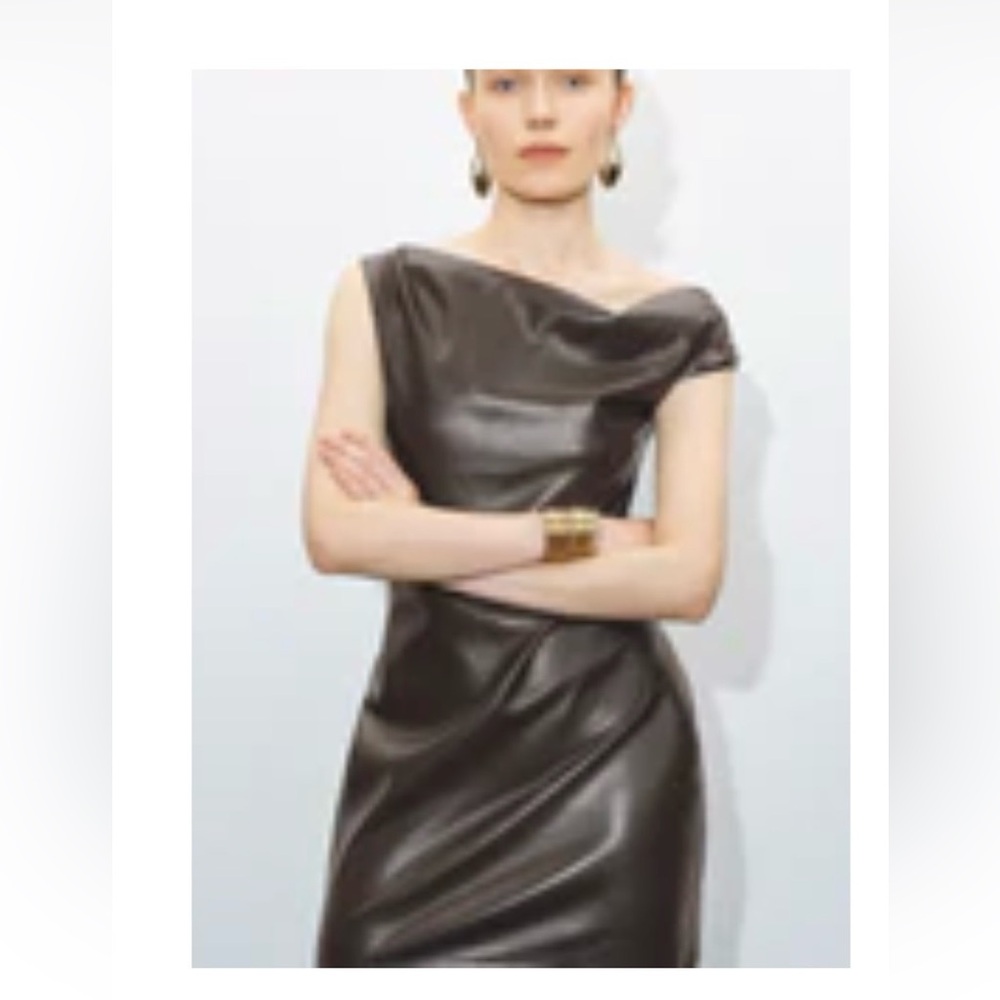 Urban Revivo Elegant Brown Asymmetrical Sleeves Mini Dress